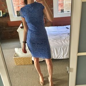 Lavender blue lace bodycon midi dress